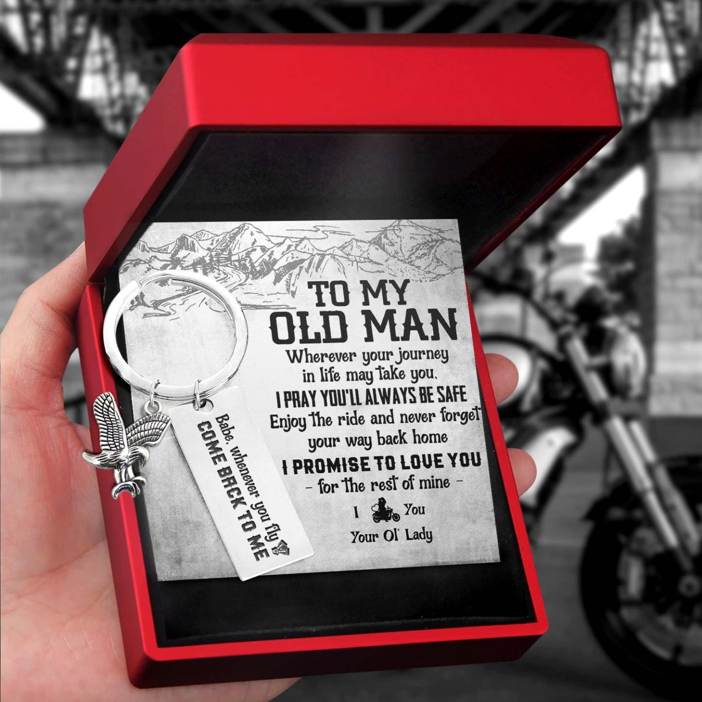 Father's Day Gift To My Old Man - Enjoy The Ride Eagle Keychain-Engravingift