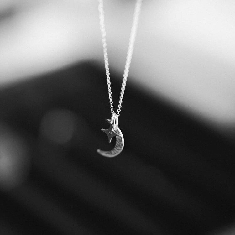 Mother's Day Gift Moon and Stars initials Necklace-Engravingift