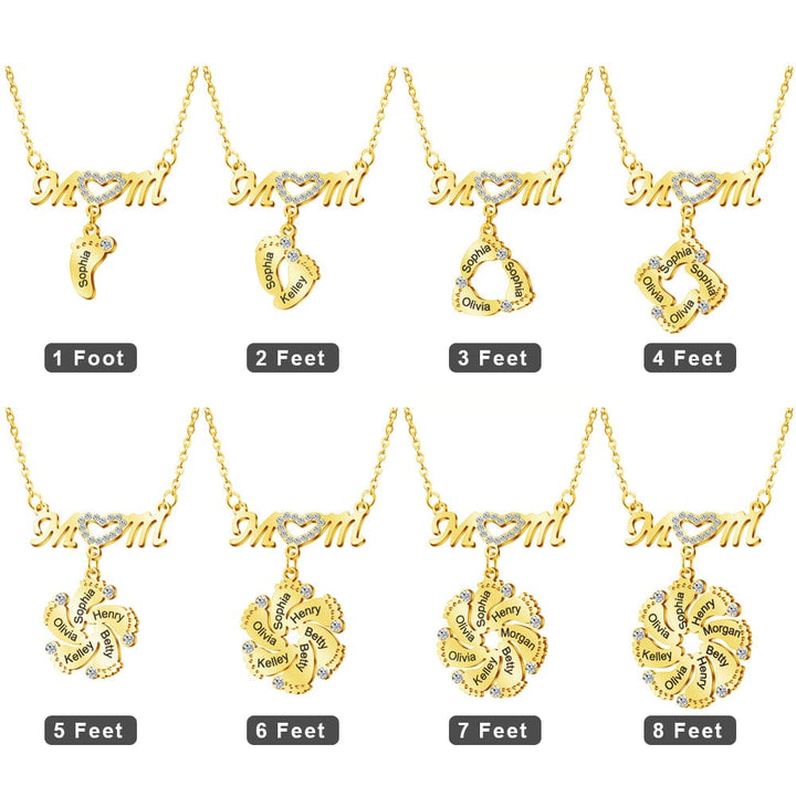 Mother's Day Gift Mom Circle Pendant with Custom Diamond Baby Feet Necklace-Engravingift