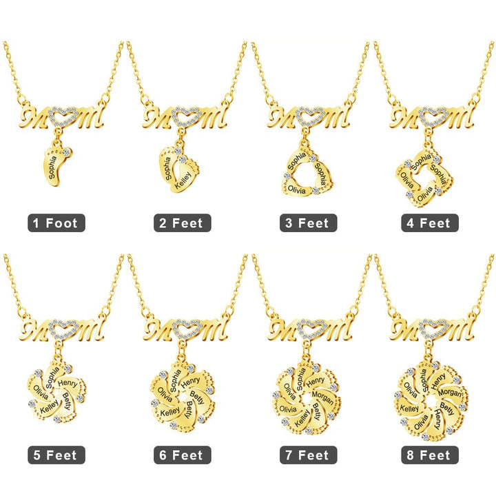 Mother's Day Gift Mom Circle Pendant with Custom Diamond Baby Feet Necklace-Engravingift
