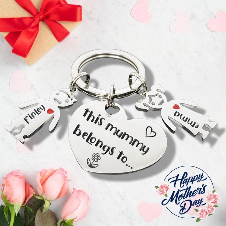 Father's Day Gift This Mummy Belongs to...Heart Keychain With Doll Child Pendants-Engravingift