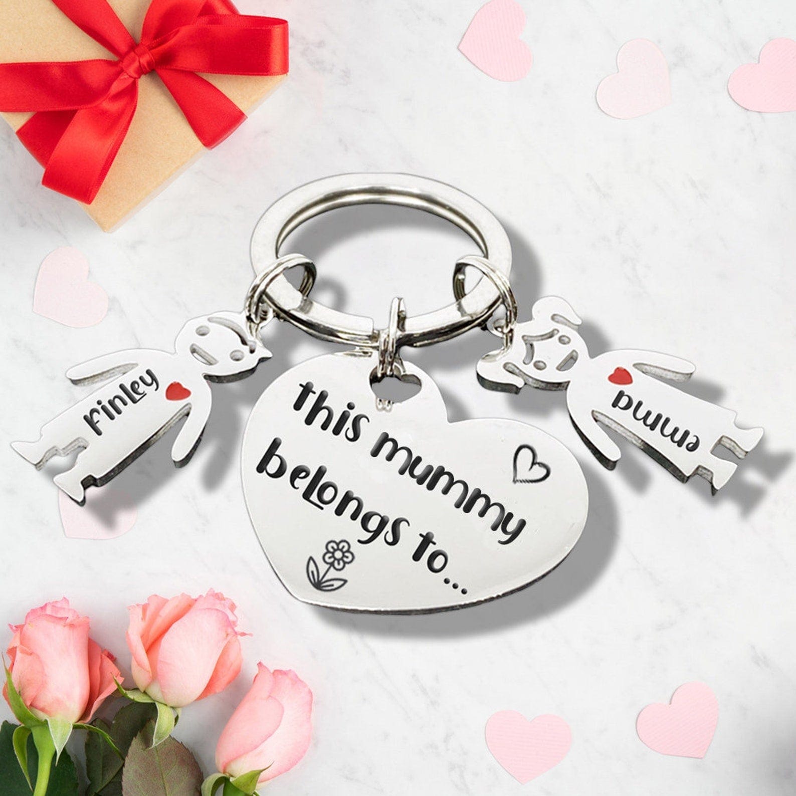 Father's Day Gift This Mummy Belongs to...Heart Keychain With Doll Child Pendants-Engravingift