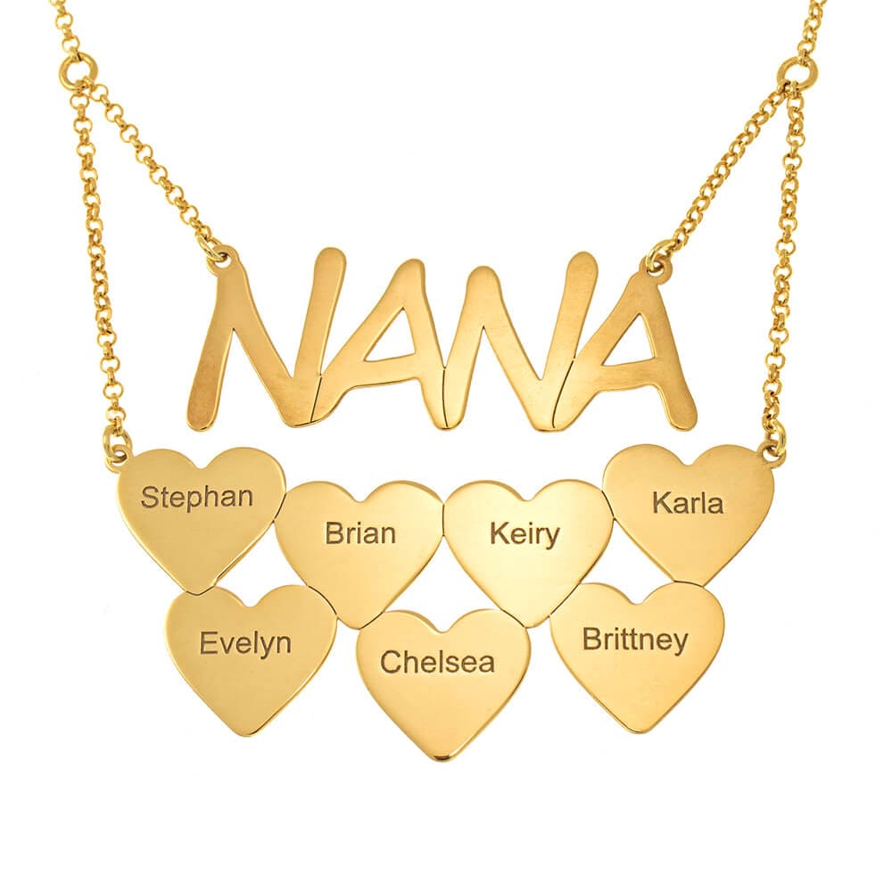 Nana Necklace With Personalized Hearts Gold Mom Necklace MelodyNecklace