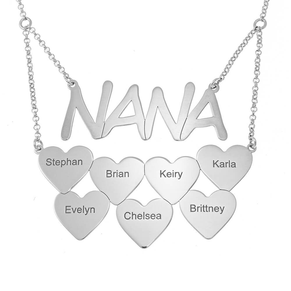 Nana Necklace With Personalized Hearts Silver Mom Necklace MelodyNecklace