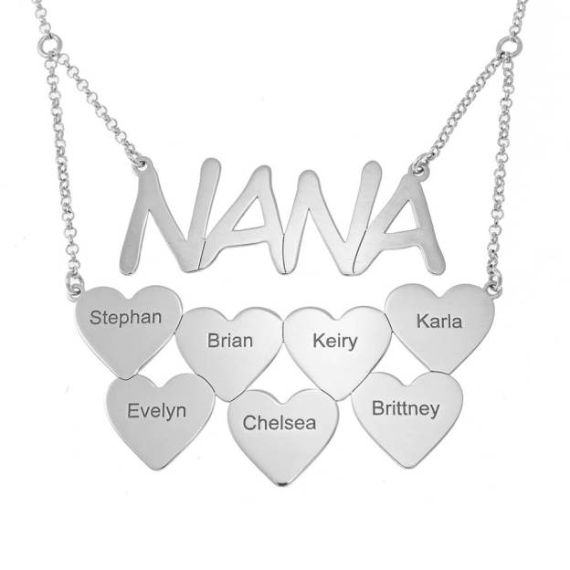 Nana Necklace With Personalized Hearts Silver Mom Necklace MelodyNecklace