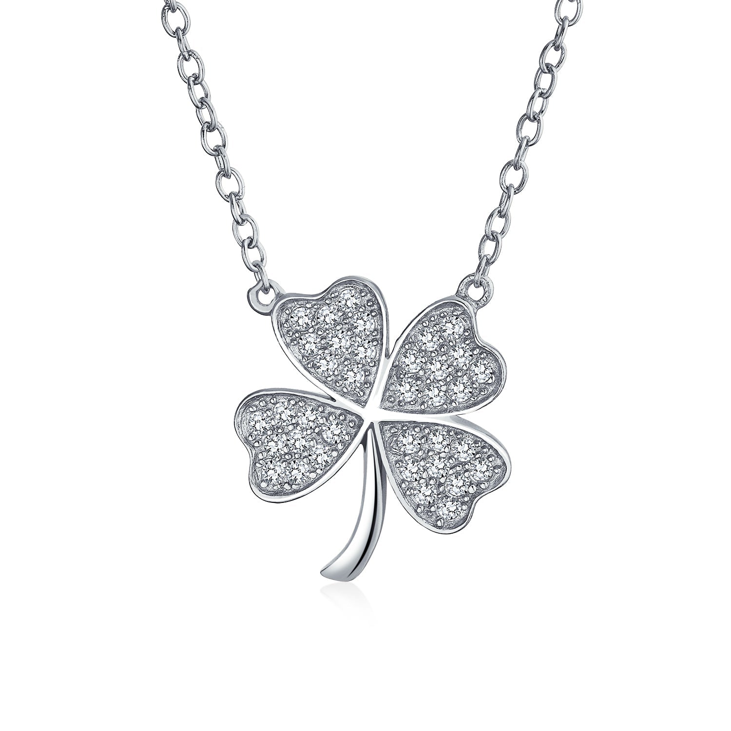 Graduation Gift Four Leaf Clover Shamrock Charm CZ Pendant Necklace-Engravingift