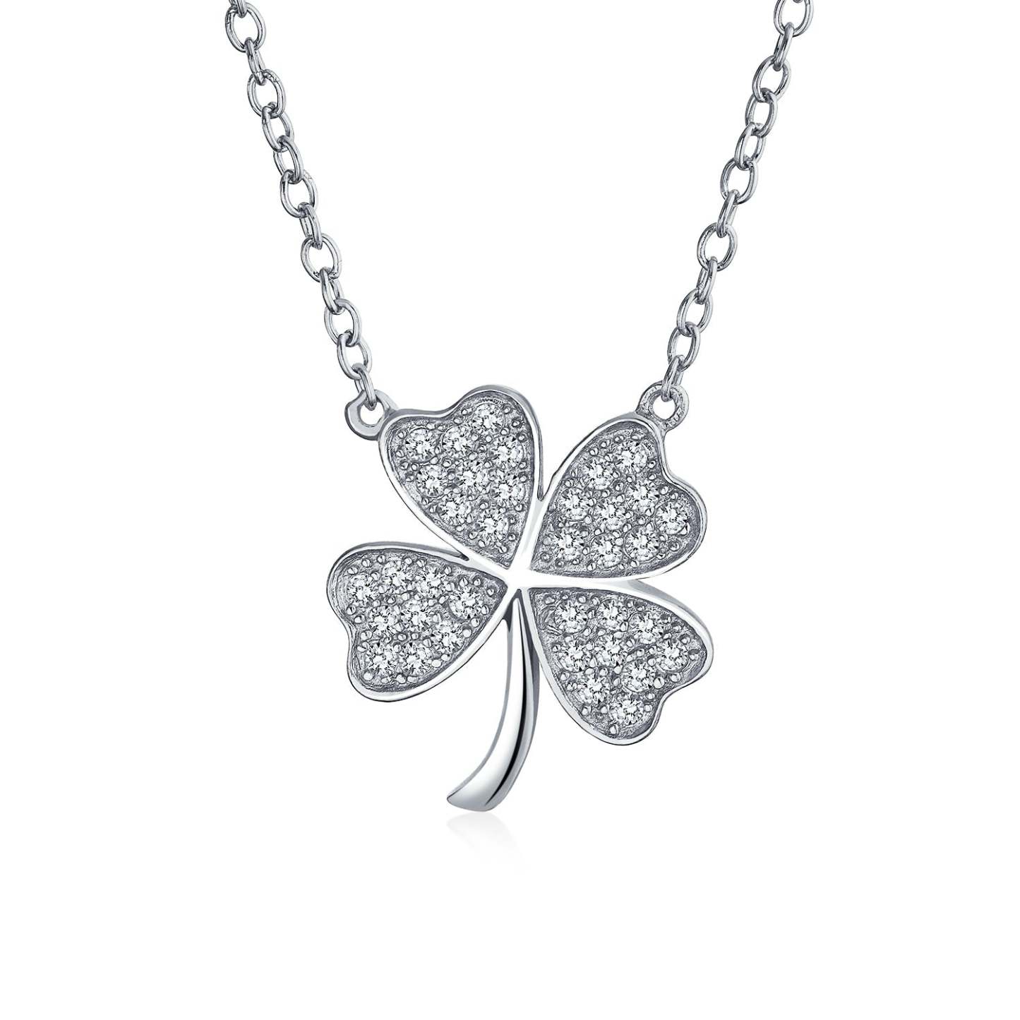 Graduation Gift Four Leaf Clover Shamrock Charm CZ Pendant Necklace-Engravingift