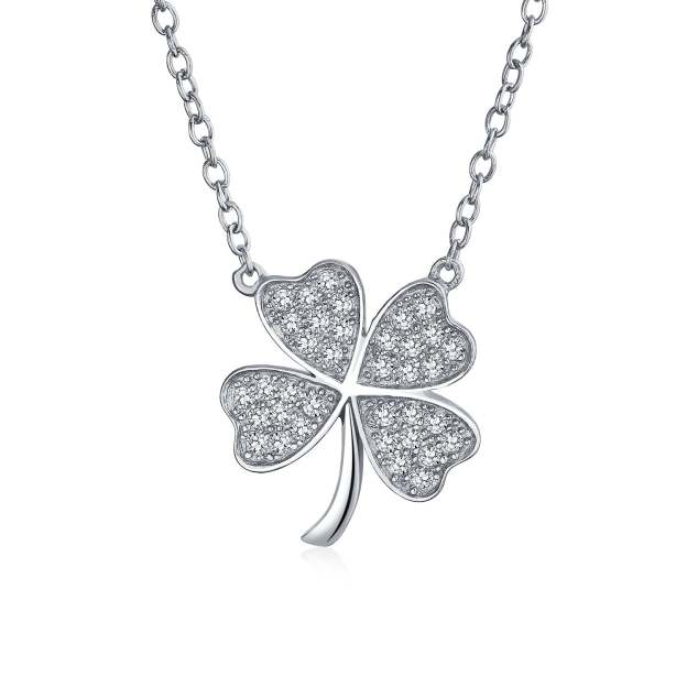 Graduation Gift Four Leaf Clover Shamrock Charm CZ Pendant Necklace-Engravingift
