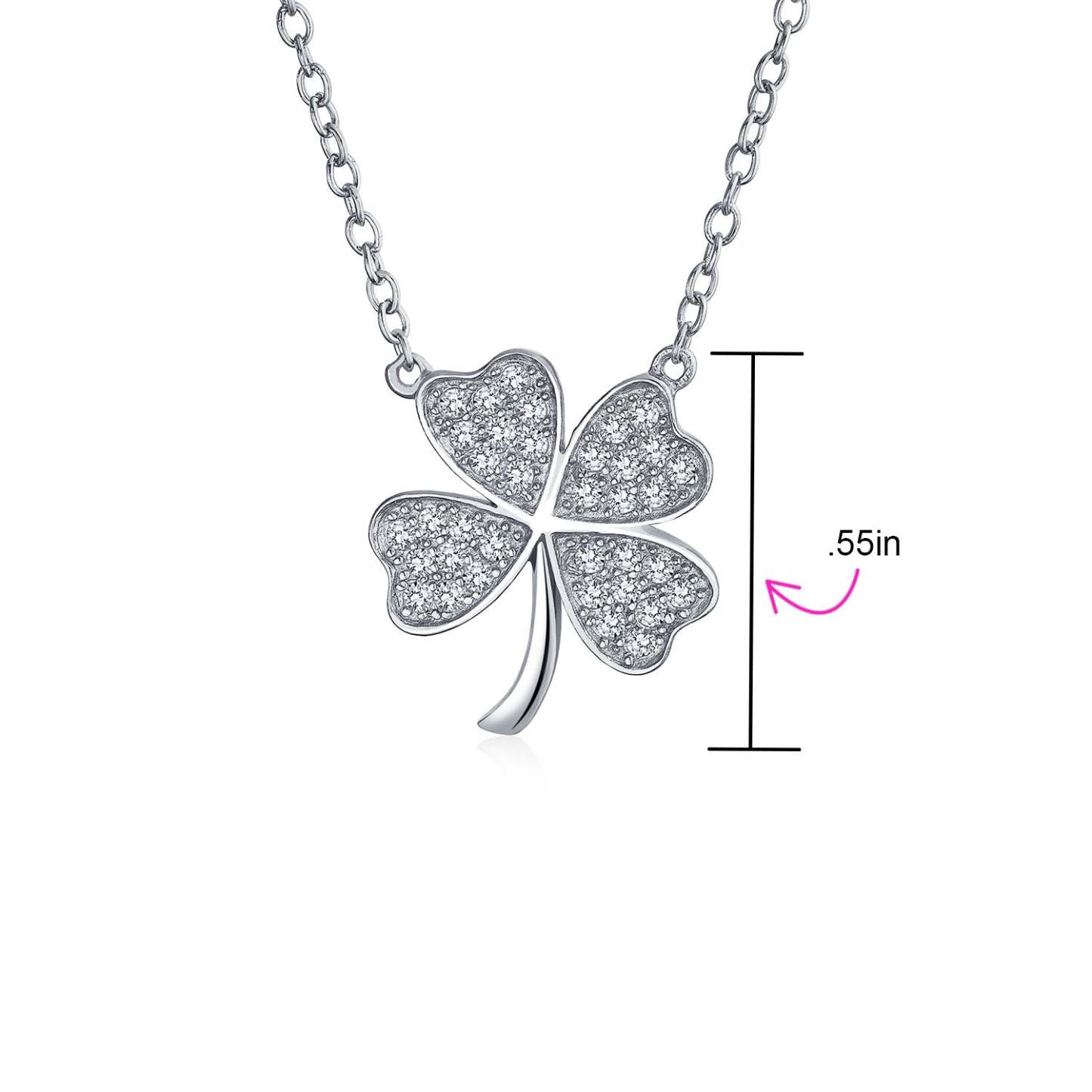 Graduation Gift Four Leaf Clover Shamrock Charm CZ Pendant Necklace-Engravingift