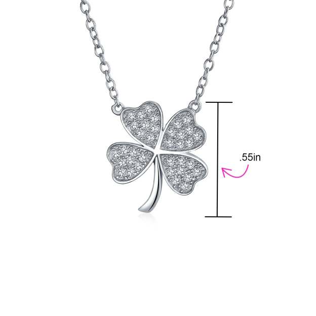 Graduation Gift Four Leaf Clover Shamrock Charm CZ Pendant Necklace-Engravingift