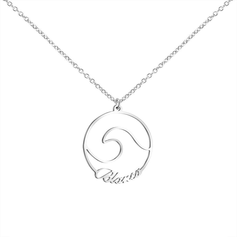 Ocean Wave Name Necklace Silver Plated Myron Necklace MelodyNecklace