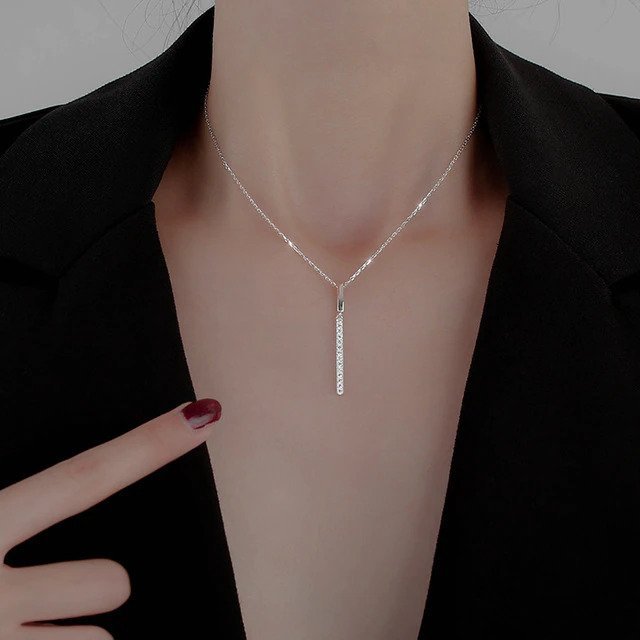Mother's Day Gift Pavé Strip Pendant Necklace-Engravingift