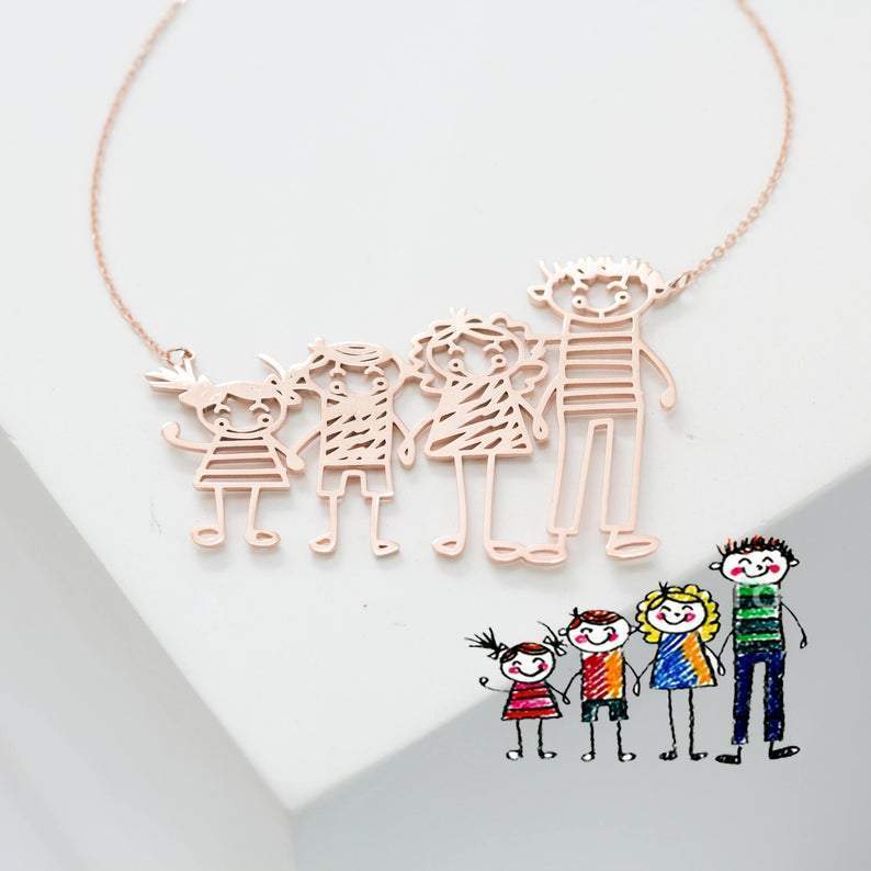 Christmas Gift Personalized Engraved Children Art Drawing Necklace & Keychain-Engravingift