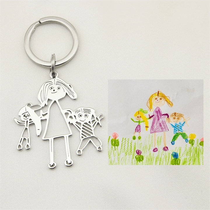 Christmas Gift Personalized Engraved Children Art Drawing Necklace & Keychain-Engravingift