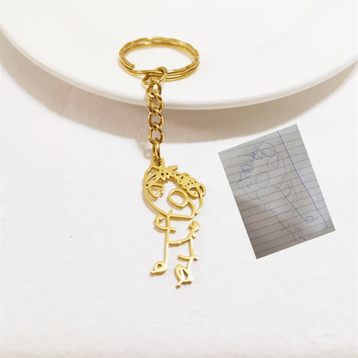 Christmas Gift Personalized Engraved Children Art Drawing Necklace & Keychain-Engravingift