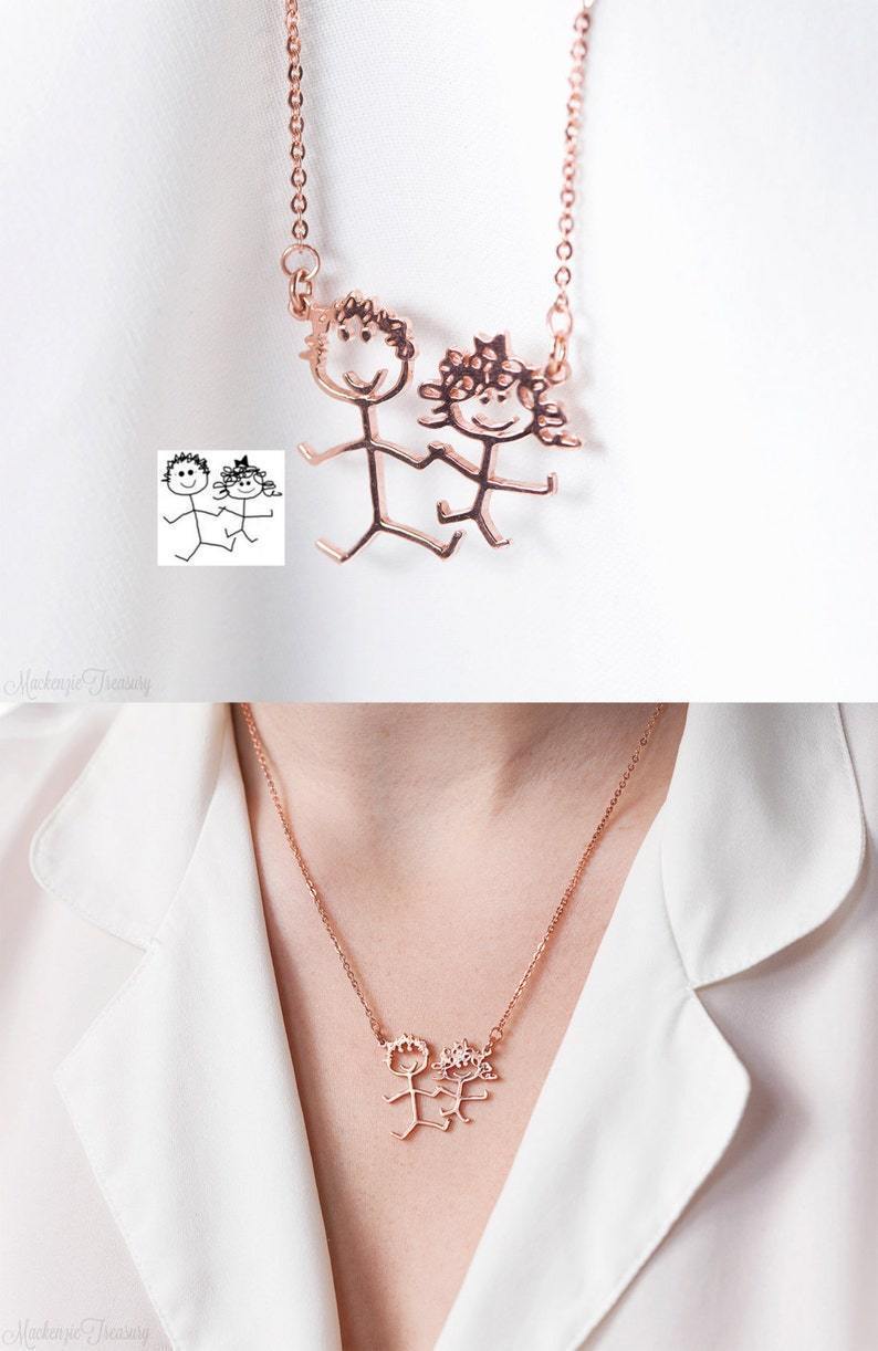 Christmas Gift Personalized Engraved Children Art Drawing Necklace & Keychain-Engravingift