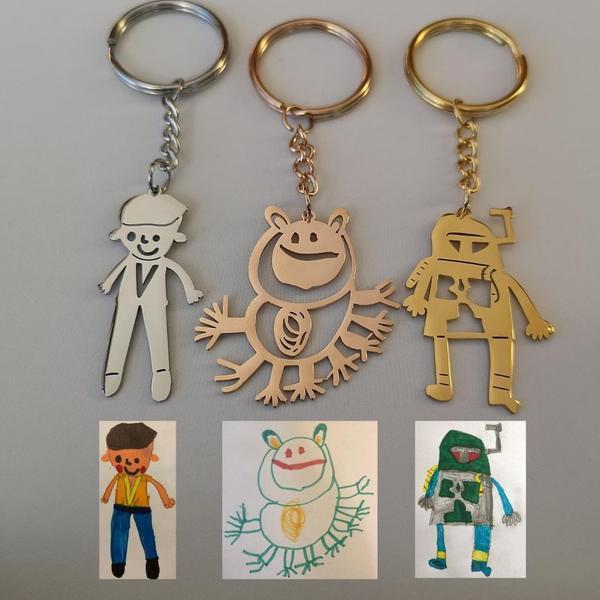Christmas Gift Personalized Engraved Children Art Drawing Necklace & Keychain-Engravingift
