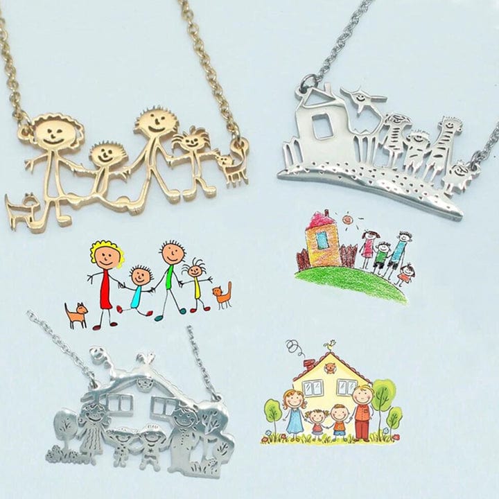Christmas Gift Personalized Engraved Children Art Drawing Necklace & Keychain-Engravingift
