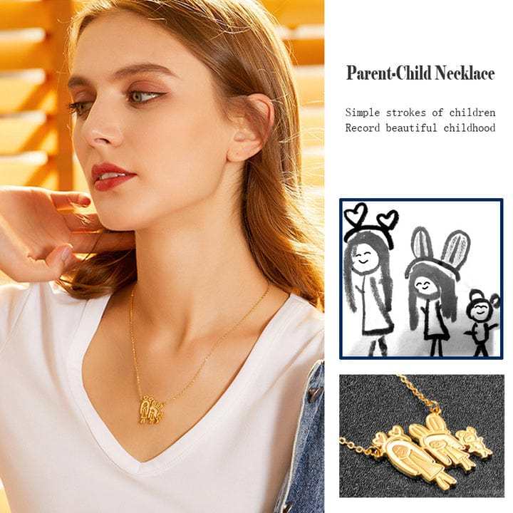 Christmas Gift Personalized Engraved Children Art Drawing Necklace & Keychain-Engravingift