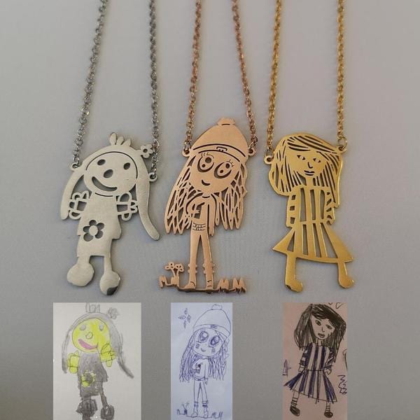 Christmas Gift Personalized Engraved Children Art Drawing Necklace & Keychain-Engravingift