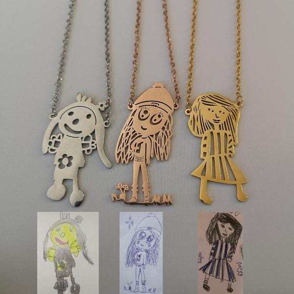 Christmas Gift Personalized Engraved Children Art Drawing Necklace & Keychain-Engravingift