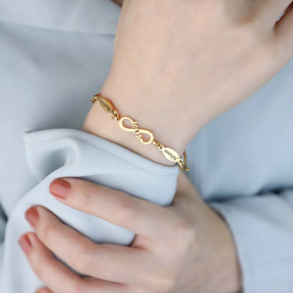 Personalized Mom infinite love Bracelet With Kids' Names Gold MelodyNecklace