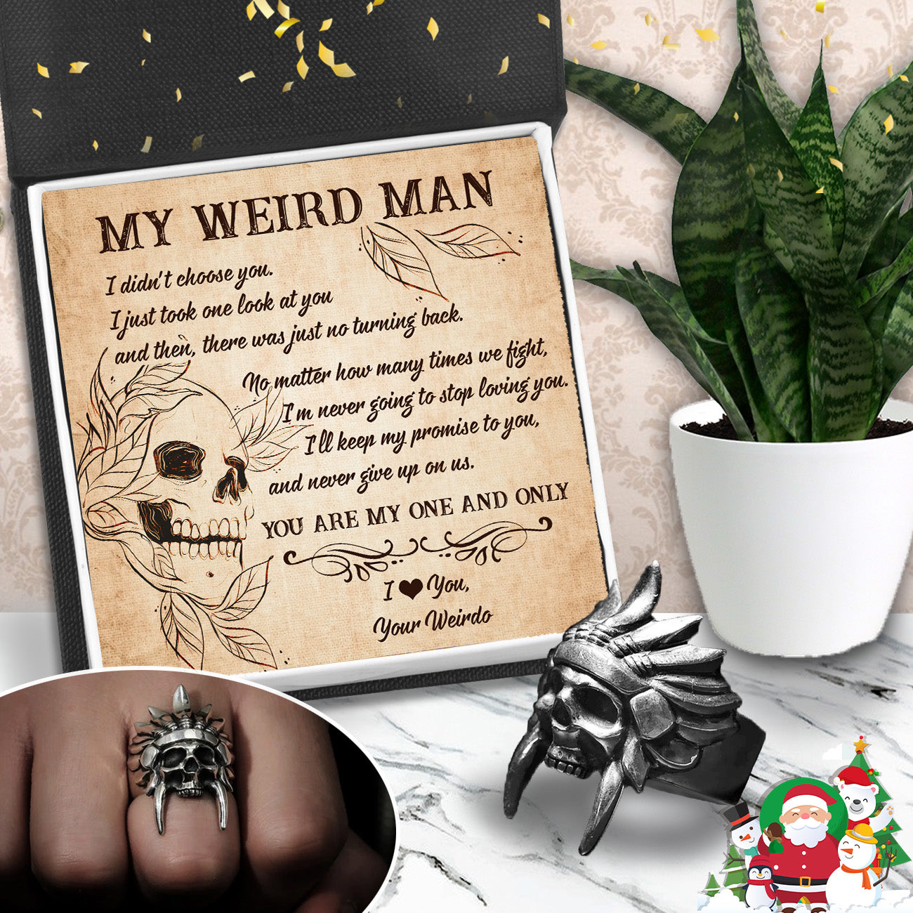 Christmas Gift Tribal Chief Ring - Skull & Tattoo - My Weird Man - You Are My One And Only