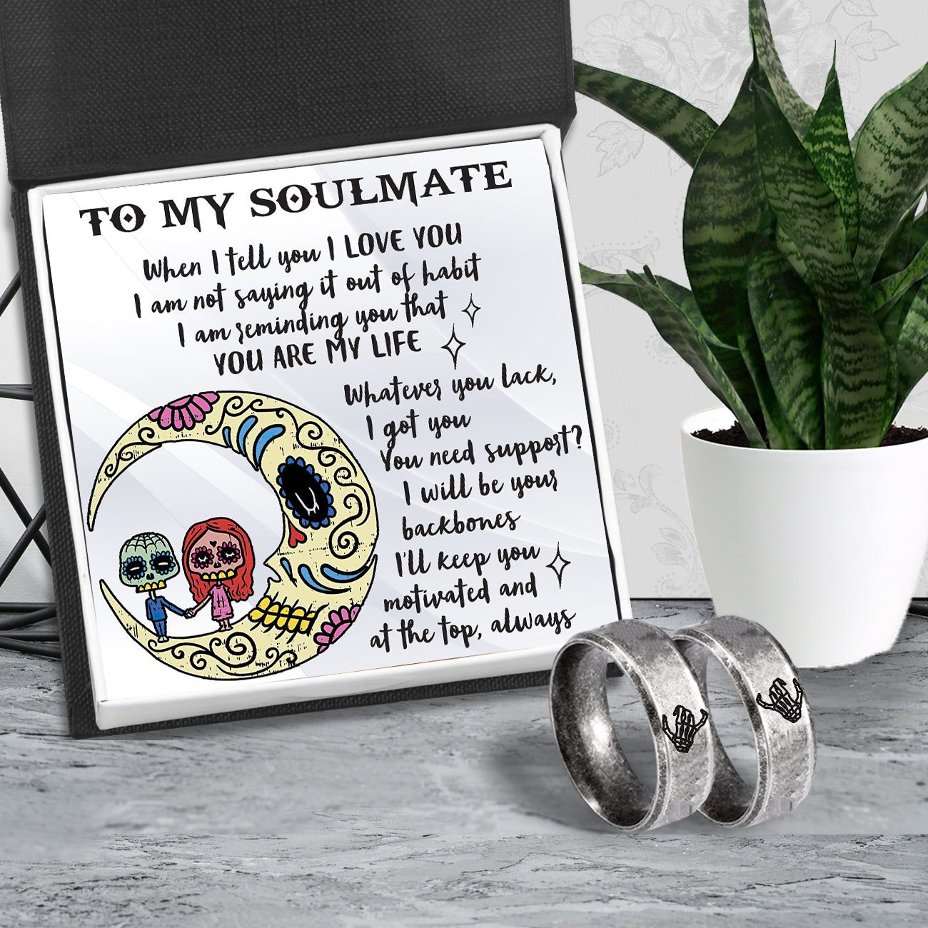 Mother's Day Gift  Couple Skeleton Ring - Skull & Tattoo - To My Soulmate - You Are My Life-Engravingift