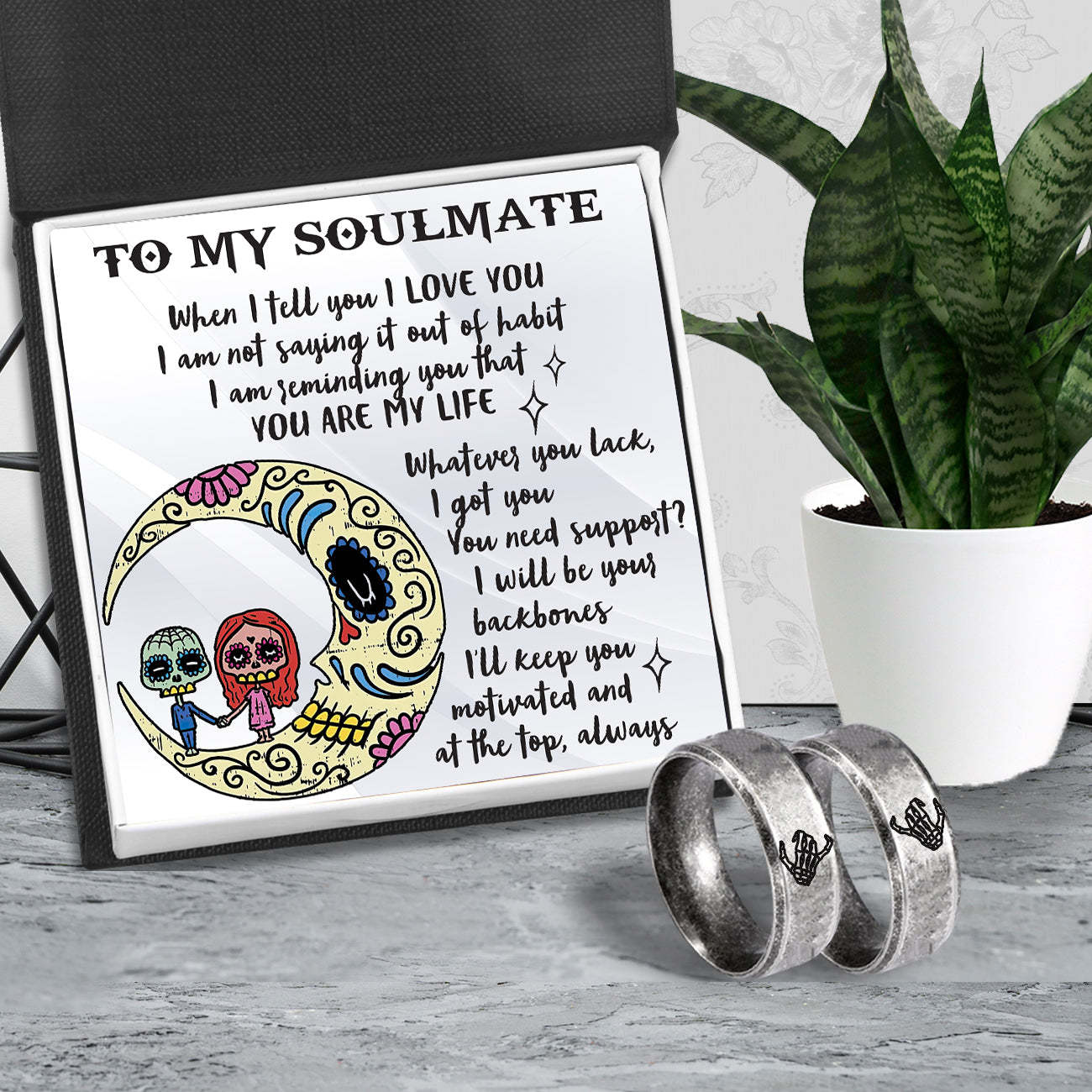 Mother's Day Gift Couple Skeleton Ring - Skull & Tattoo - To My Soulmate - You Are My Life-Engravingift