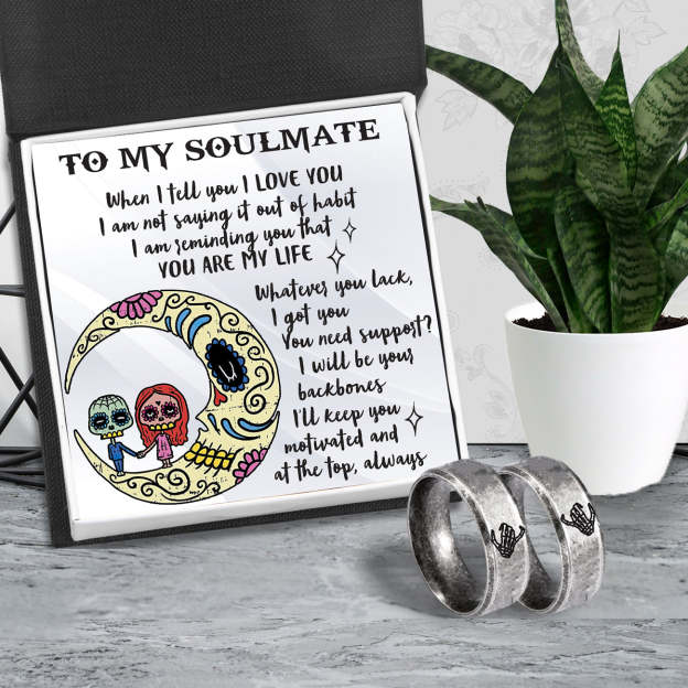 Mother's Day Gift  Couple Skeleton Ring - Skull & Tattoo - To My Soulmate - You Are My Life-Engravingift