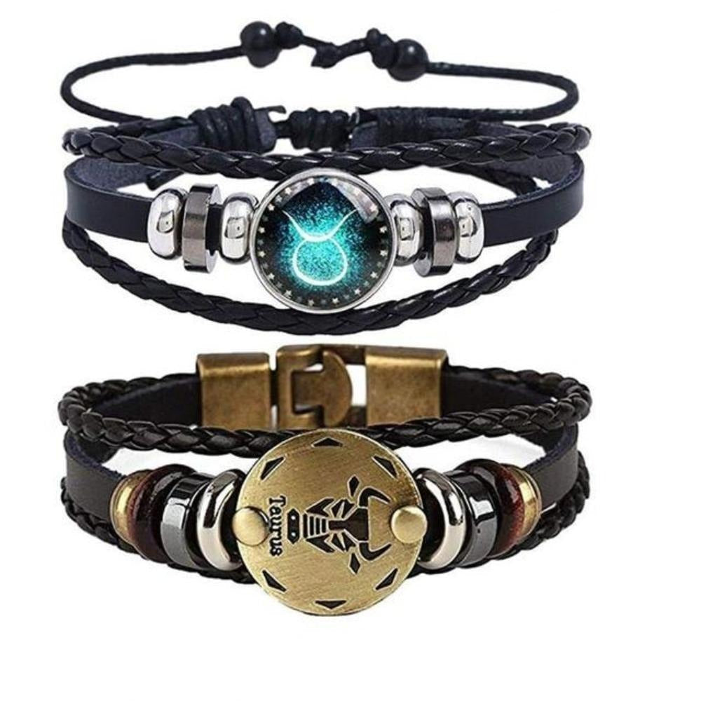 Mother's Day Gift Astrology Zodiac Braided Bracelet 2 Pack Horoscope Constellations (12 Designs) Luminous Glow In The Dark-Engravingift