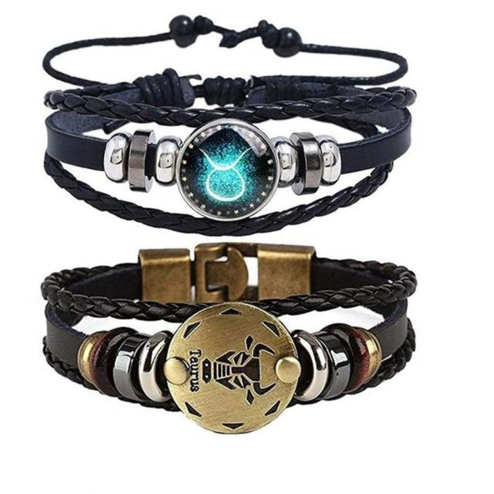 Mother's Day Gift Astrology Zodiac Braided Bracelet 2 Pack Horoscope Constellations (12 Designs) Luminous Glow In The Dark-Engravingift