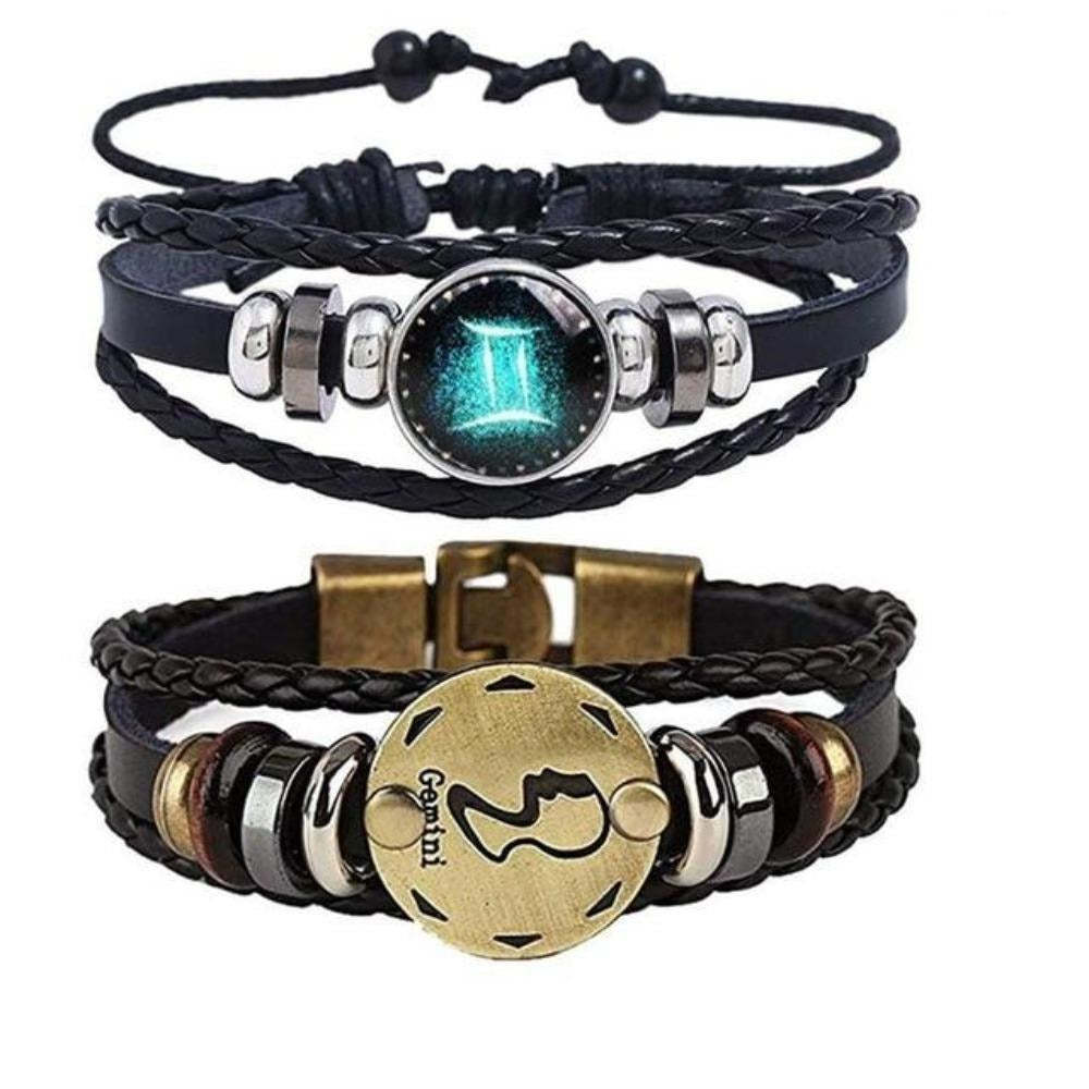 Mother's Day Gift Astrology Zodiac Braided Bracelet 2 Pack Horoscope Constellations (12 Designs) Luminous Glow In The Dark-Engravingift