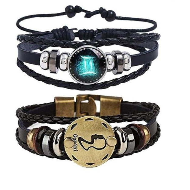 Mother's Day Gift Astrology Zodiac Braided Bracelet 2 Pack Horoscope Constellations (12 Designs) Luminous Glow In The Dark-Engravingift