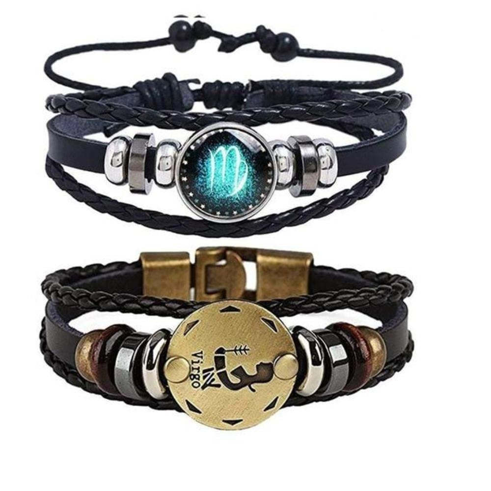 Mother's Day Gift Astrology Zodiac Braided Bracelet 2 Pack Horoscope Constellations (12 Designs) Luminous Glow In The Dark-Engravingift