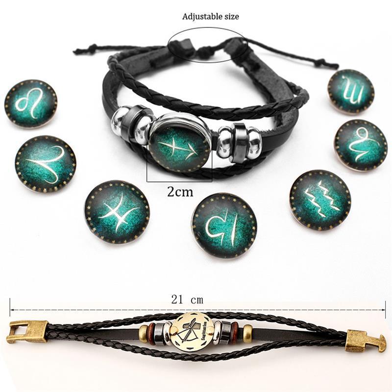 Mother's Day Gift Astrology Zodiac Braided Bracelet 2 Pack Horoscope Constellations (12 Designs) Luminous Glow In The Dark-Engravingift