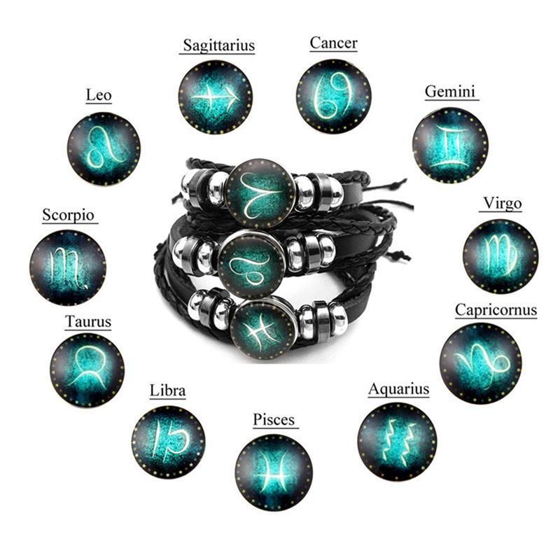 Mother's Day Gift Astrology Zodiac Braided Bracelet 2 Pack Horoscope Constellations (12 Designs) Luminous Glow In The Dark-Engravingift