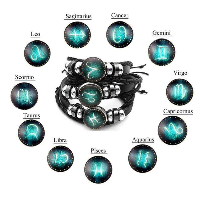 Mother's Day Gift Astrology Zodiac Braided Bracelet 2 Pack Horoscope Constellations (12 Designs) Luminous Glow In The Dark-Engravingift