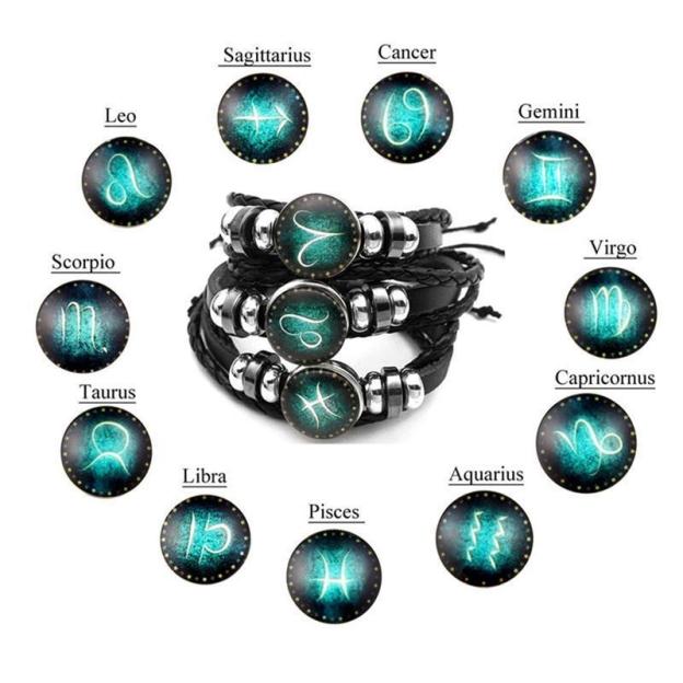 Mother's Day Gift Astrology Zodiac Braided Bracelet 2 Pack Horoscope Constellations (12 Designs) Luminous Glow In The Dark-Engravingift