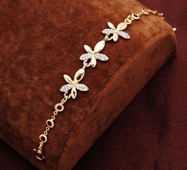 Mother's Day Gift Free shipping Chain Bracelet Gold Color Women Love Heart Link Bracelet Crystal  Bracelets Bangles Valentine's Day Gift-Engravingift