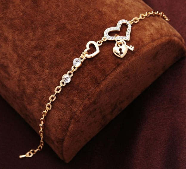 Mother's Day Gift Free shipping Chain Bracelet Gold Color Women Love Heart Link Bracelet Crystal  Bracelets Bangles Valentine's Day Gift-Engravingift