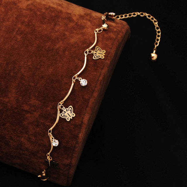 Mother's Day Gift Free shipping Chain Bracelet Gold Color Women Love Heart Link Bracelet Crystal Bracelets Bangles Valentine's Day Gift-Engravingift
