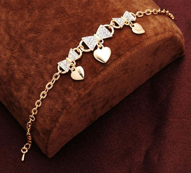 Mother's Day Gift Free shipping Chain Bracelet Gold Color Women Love Heart Link Bracelet Crystal Bracelets Bangles Valentine's Day Gift-Engravingift