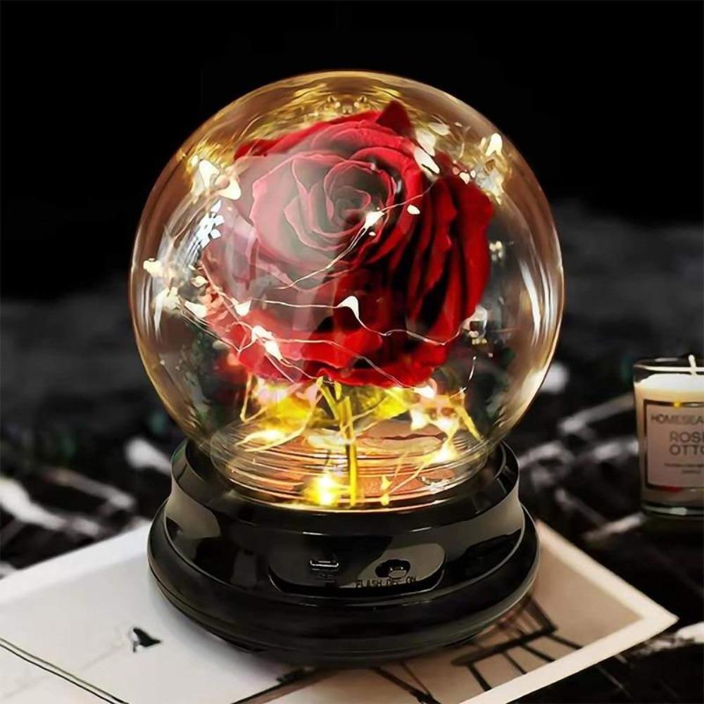 Christmas Gift Crystal Ball Enchanted Red Rose LED Glass Display