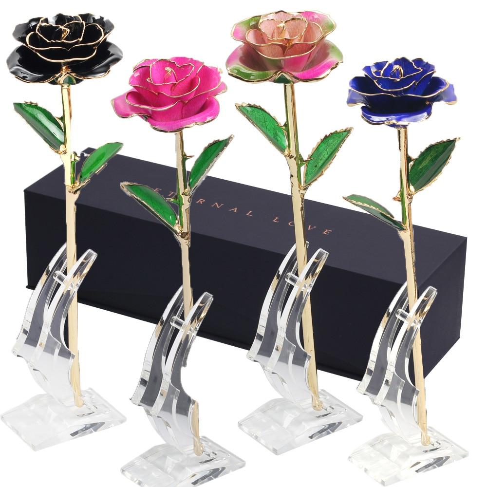 Christmas Gift Preserved 24k Gold Long Stem Immortal Rose (3 Styles) 20 Variants NEW Colors 2022