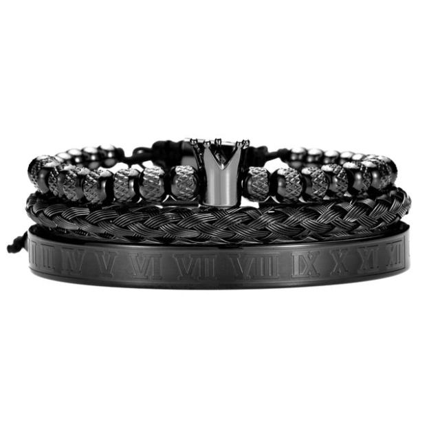 Father's Day Gift King Bling Royal Ice Roman Numerals Bracelet 3PCS Set (4 Colors)-Engravingift