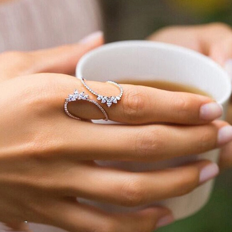 Mother's Day Gift New Fashion Morocco Design CZ Zirconia Crystal Open Rings For Women Kunckle Wedding Ring Jewelry Bijoux Birthday Gifts CRP2015-Engravingift
