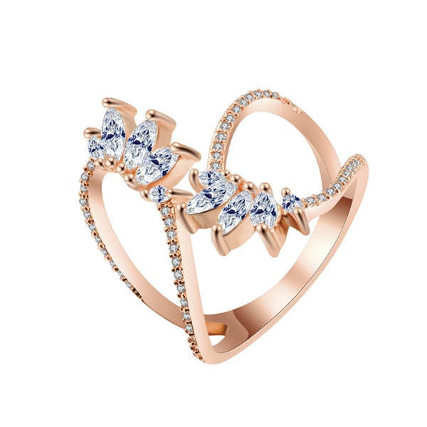 Mother's Day Gift New Fashion Morocco Design CZ Zirconia Crystal Open Rings For Women Kunckle Wedding Ring Jewelry Bijoux Birthday Gifts CRP2015-Engravingift