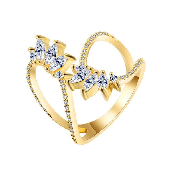 Mother's Day Gift New Fashion Morocco Design CZ Zirconia Crystal Open Rings For Women Kunckle Wedding Ring Jewelry Bijoux Birthday Gifts CRP2015-Engravingift