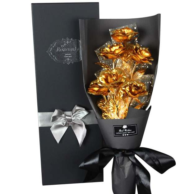 Christmas Gift 24k Galaxy Foil Rose Bouquet 6 Flower Arrangement (5 Colors) w/Gift Box